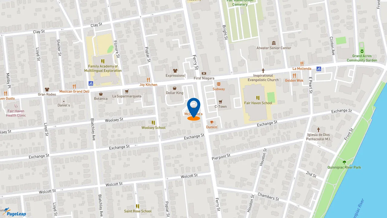 https://pageleap.com map showing location of McDonald&#039;s in New Haven.