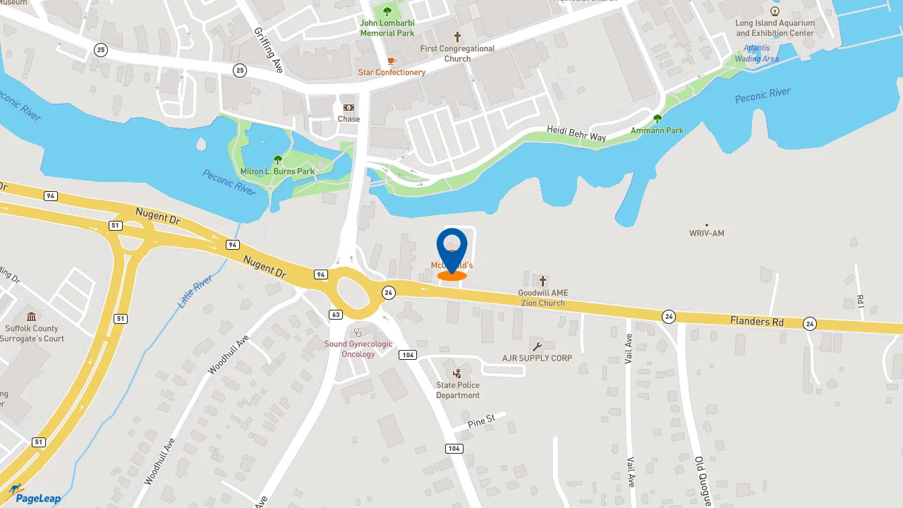 https://pageleap.com map showing location of McDonald&#039;s in Town Of Riverhead.