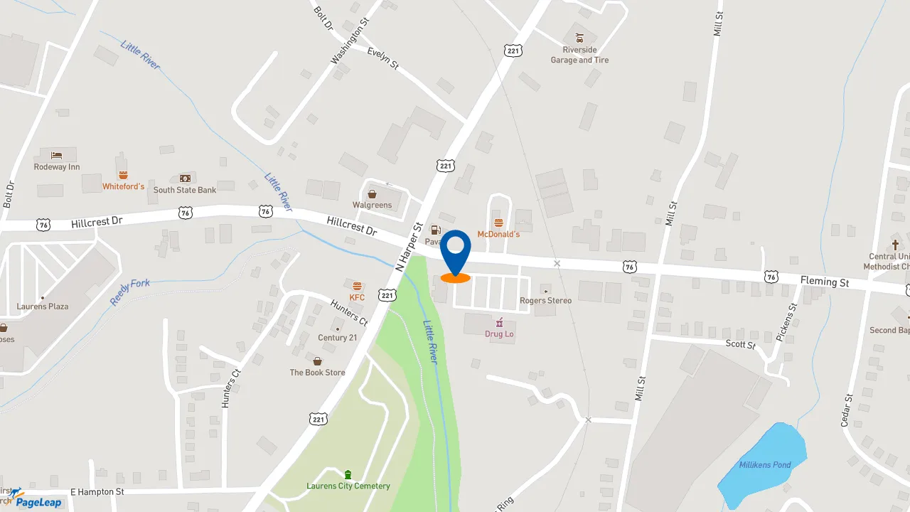 https://pageleap.com map showing location of McDonald&#039;s in Laurens.