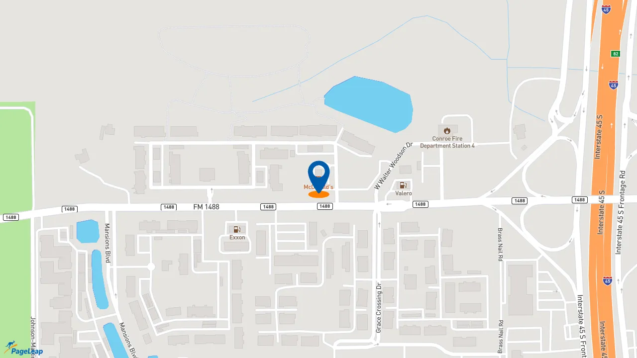https://pageleap.com map showing location of McDonald&#039;s in Conroe.