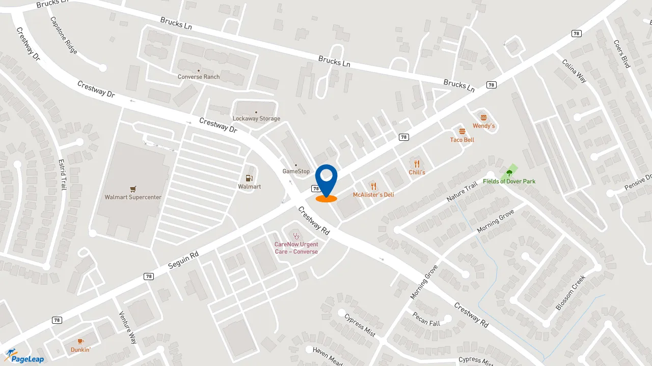 https://pageleap.com map showing location of McDonald&#039;s in Converse.