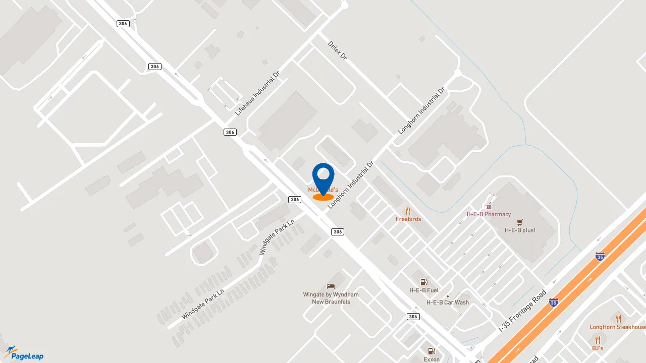 https://pageleap.com map showing location of McDonald&#039;s in New Braunfels.