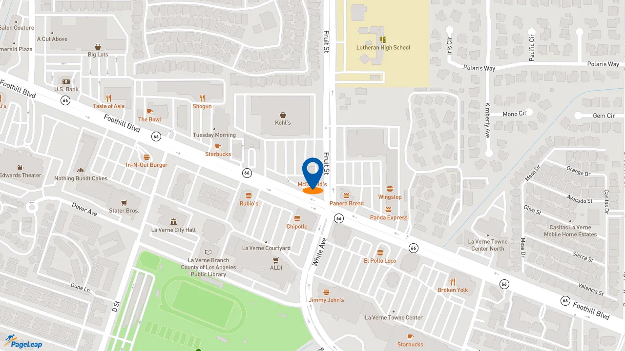 https://pageleap.com map showing location of McDonald&#039;s in La Verne.