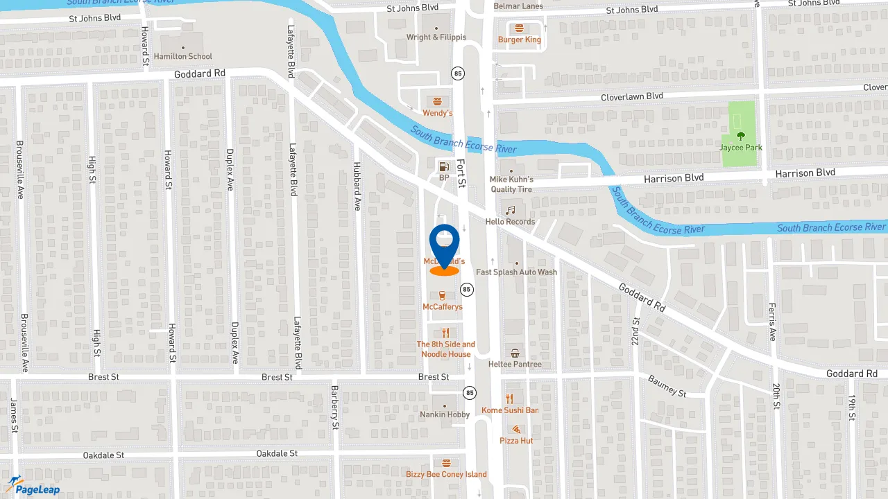 https://pageleap.com map showing location of McDonald&#039;s in Lincoln Park.