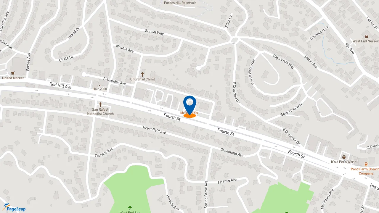 https://pageleap.com map showing location of McDonald&#039;s in San Rafael.