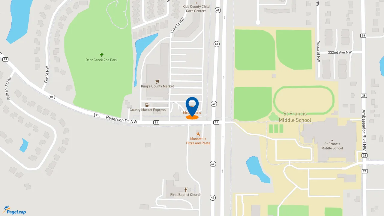 https://pageleap.com map showing location of McDonald&#039;s in Saint Francis.