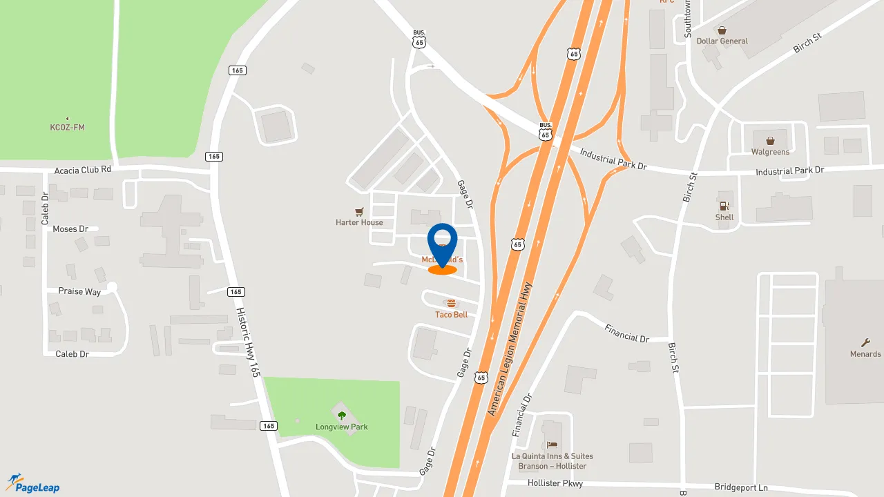 https://pageleap.com map showing location of McDonald&#039;s in Hollister.
