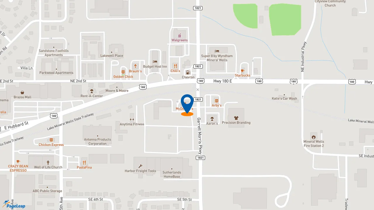 https://pageleap.com map showing location of McDonald&#039;s in Mineral Wells.