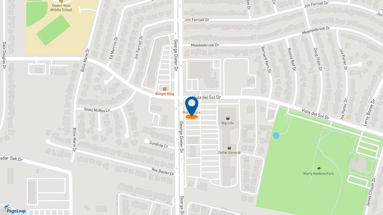 https://pageleap.com map showing location of McDonald&#039;s in El Paso.