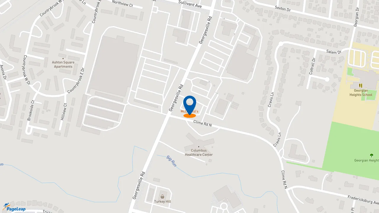https://pageleap.com map showing location of McDonald&#039;s in Columbus.