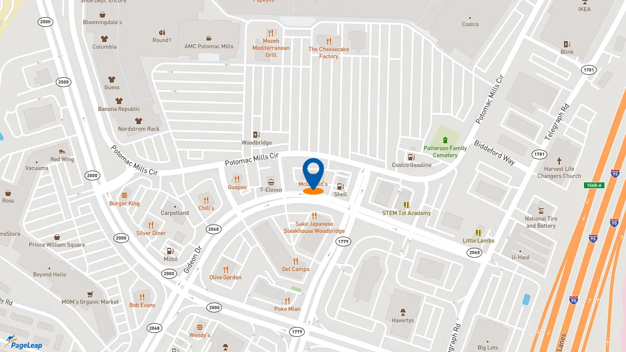 https://pageleap.com map showing location of McDonald&#039;s in Woodbridge.