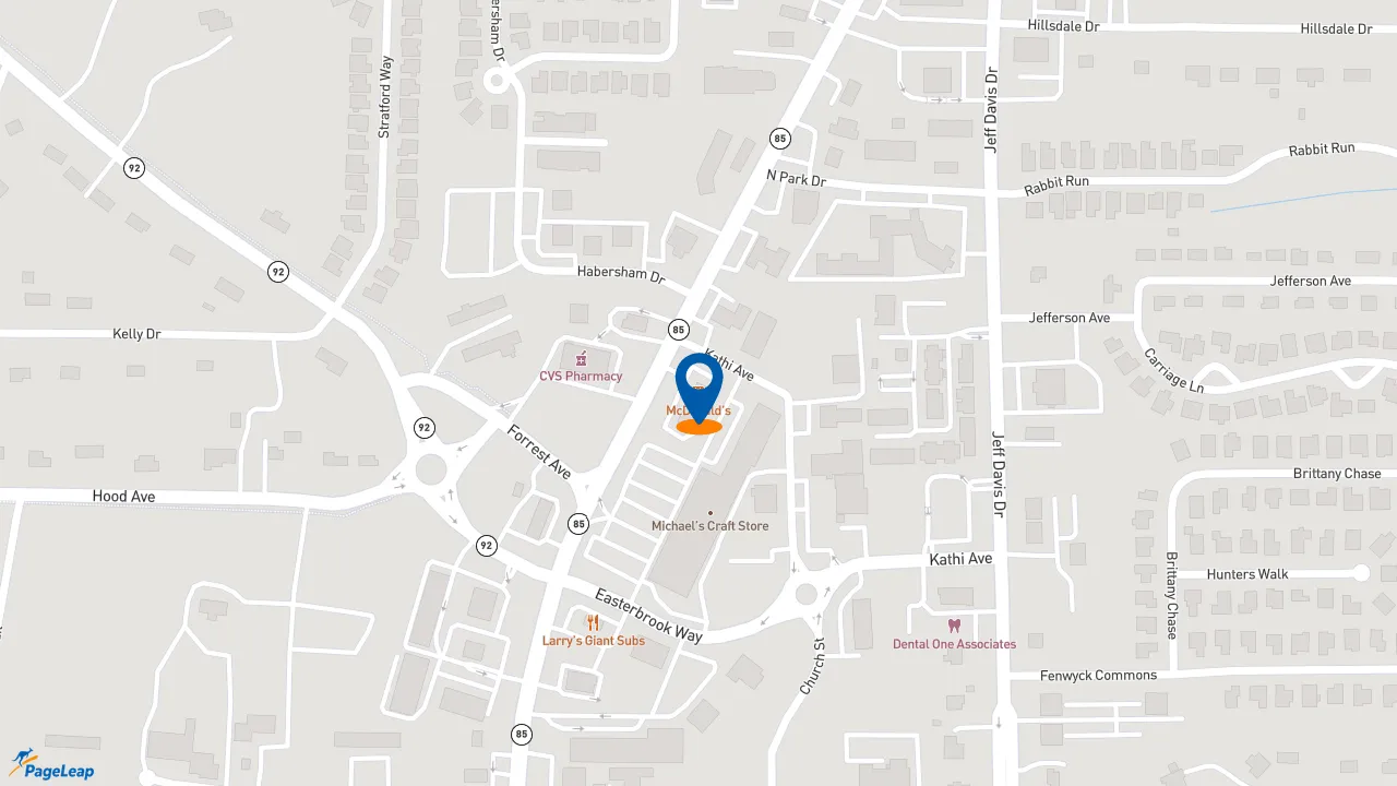 https://pageleap.com map showing location of McDonald&#039;s in Fayetteville.