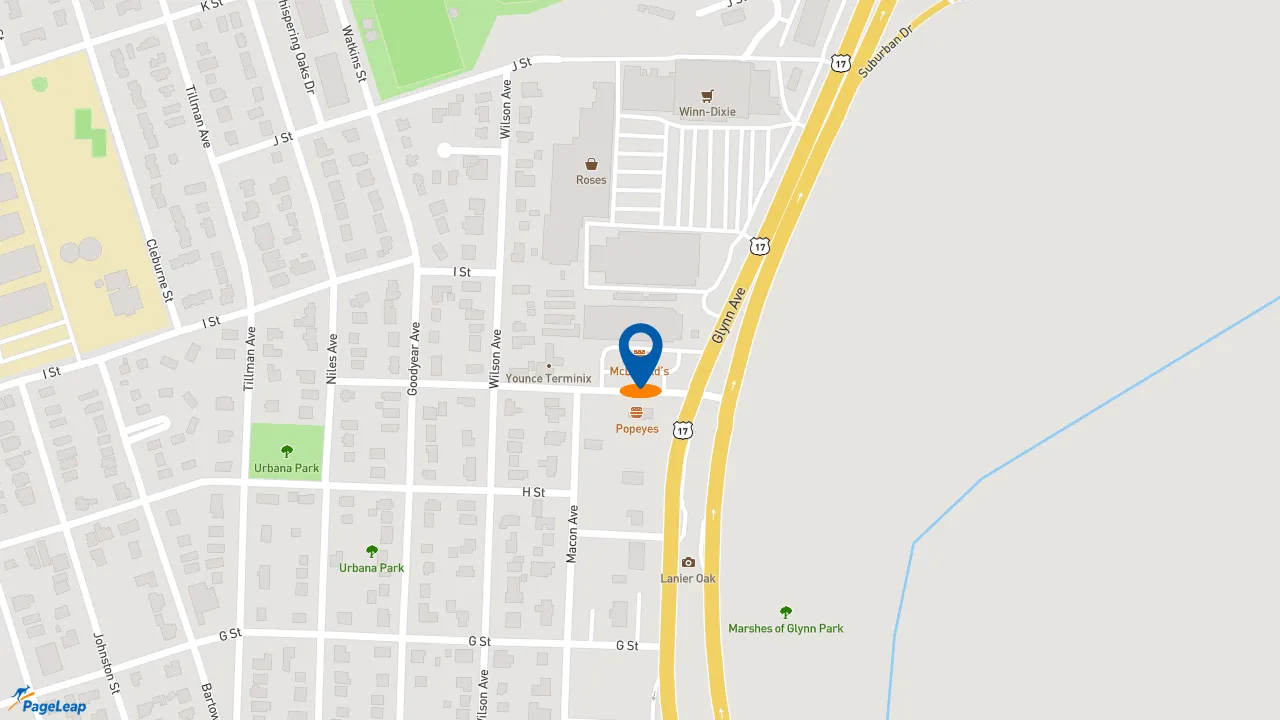 https://pageleap.com map showing location of McDonald&#039;s in Brunswick.