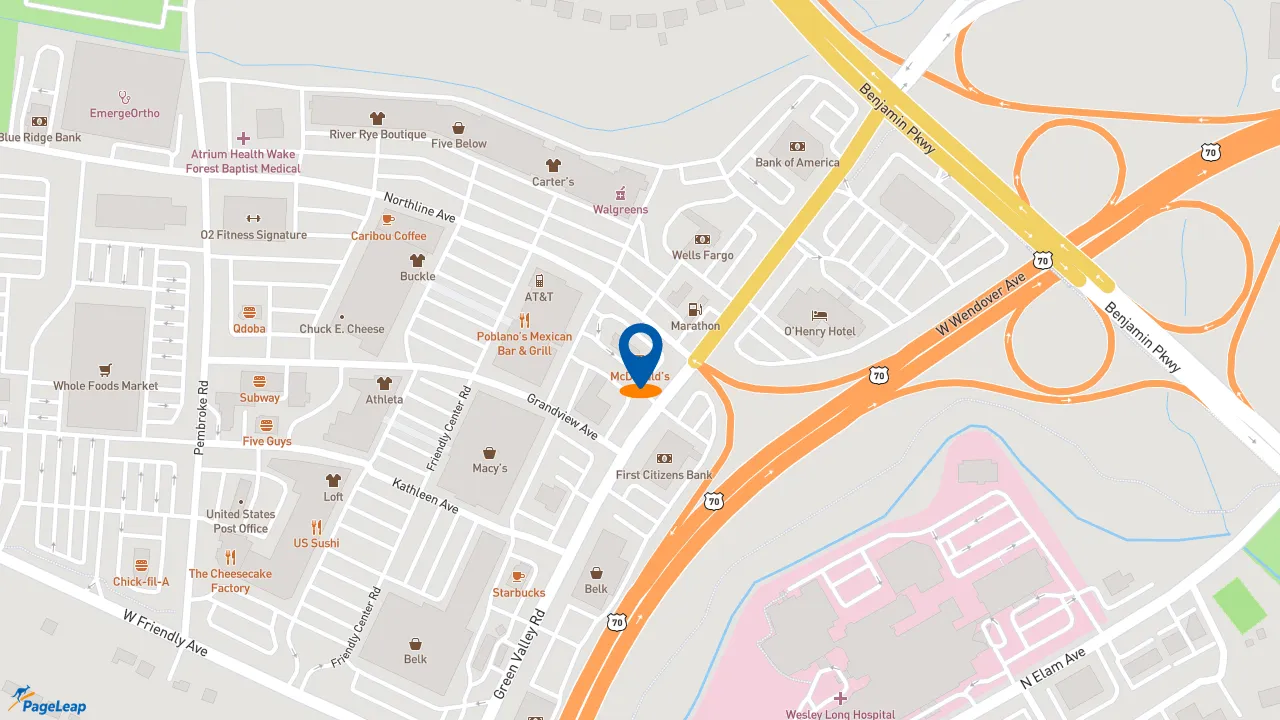 https://pageleap.com map showing location of McDonald&#039;s in Greensboro.