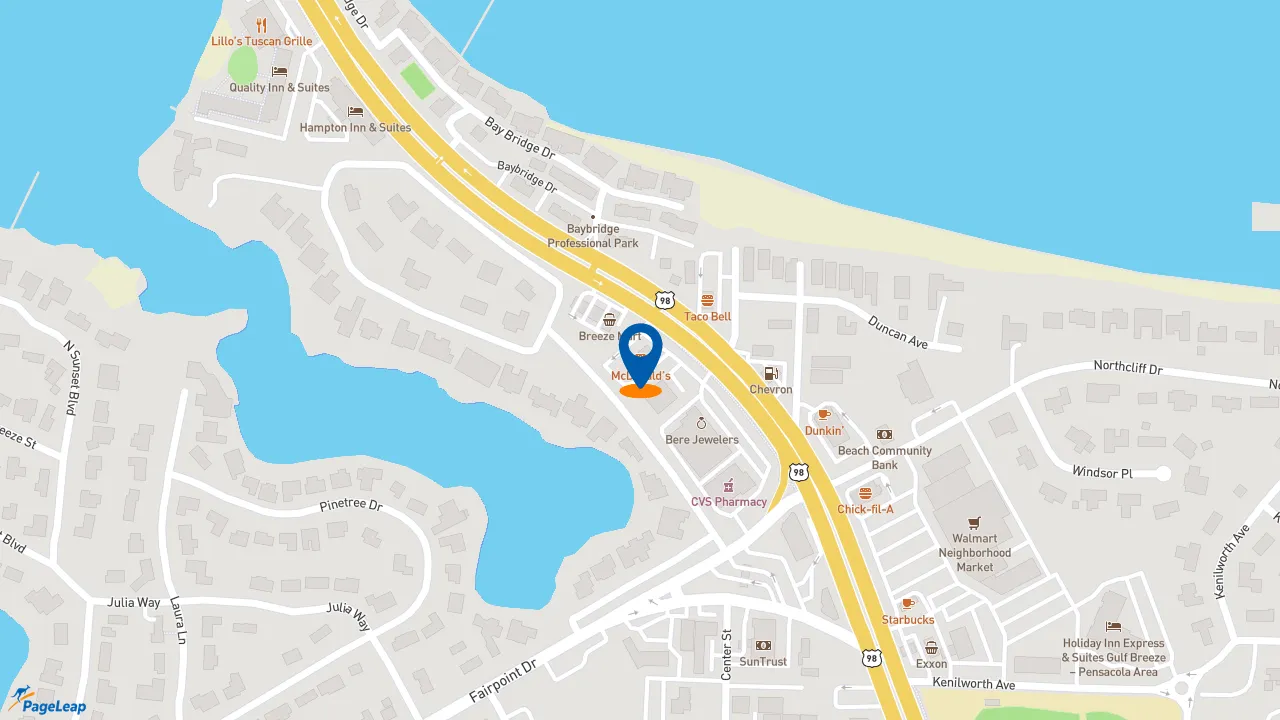 https://pageleap.com map showing location of McDonald&#039;s in Gulf Breeze.