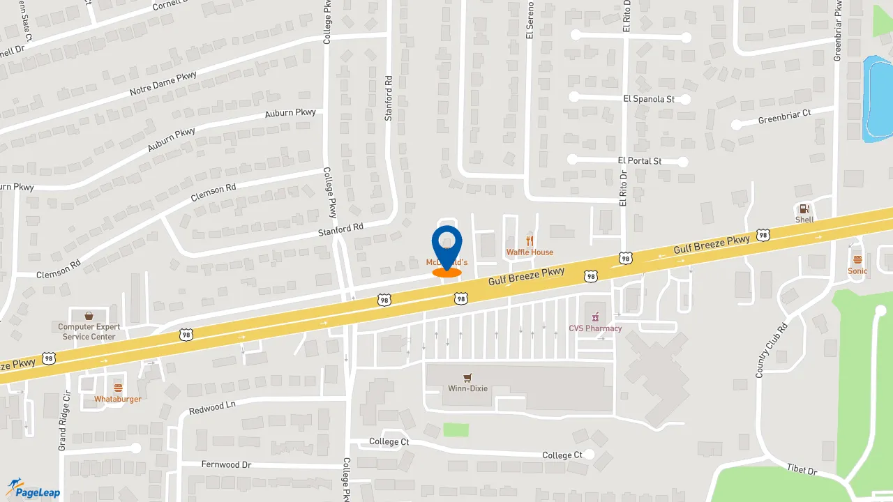 https://pageleap.com map showing location of McDonald&#039;s in Gulf Breeze.