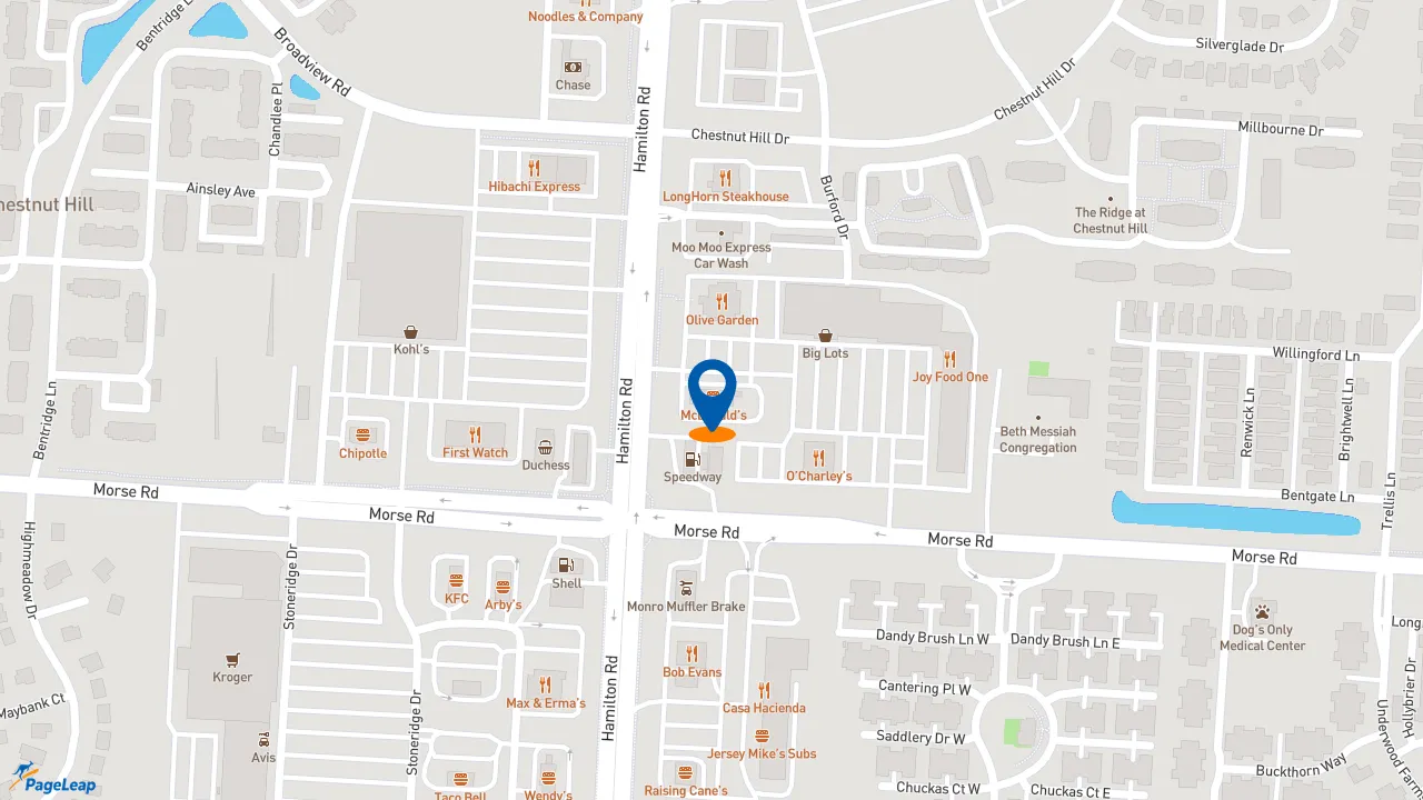 https://pageleap.com map showing location of McDonald&#039;s in Columbus.
