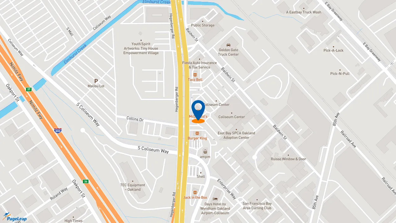https://pageleap.com map showing location of McDonald&#039;s in Oakland.