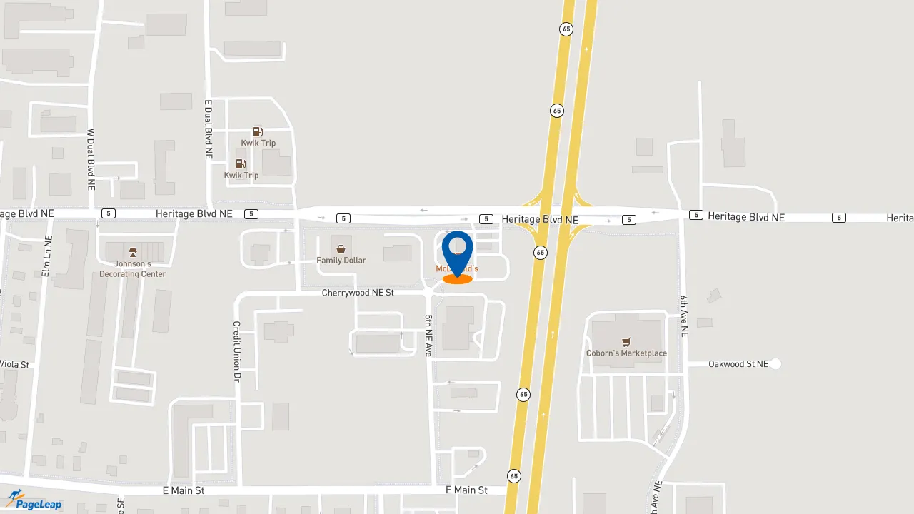 https://pageleap.com map showing location of McDonald&#039;s in Isanti.