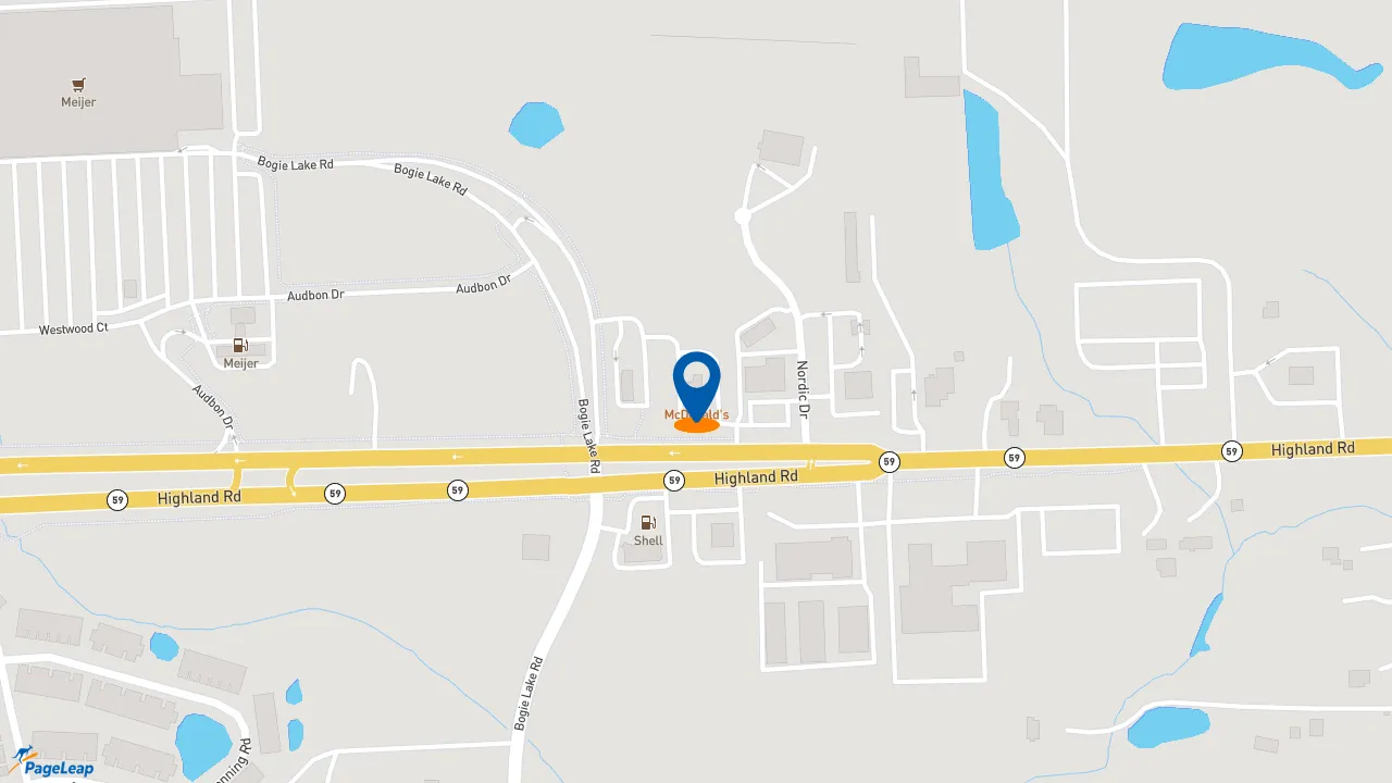 https://pageleap.com map showing location of McDonald&#039;s in White Lake Charter Township.