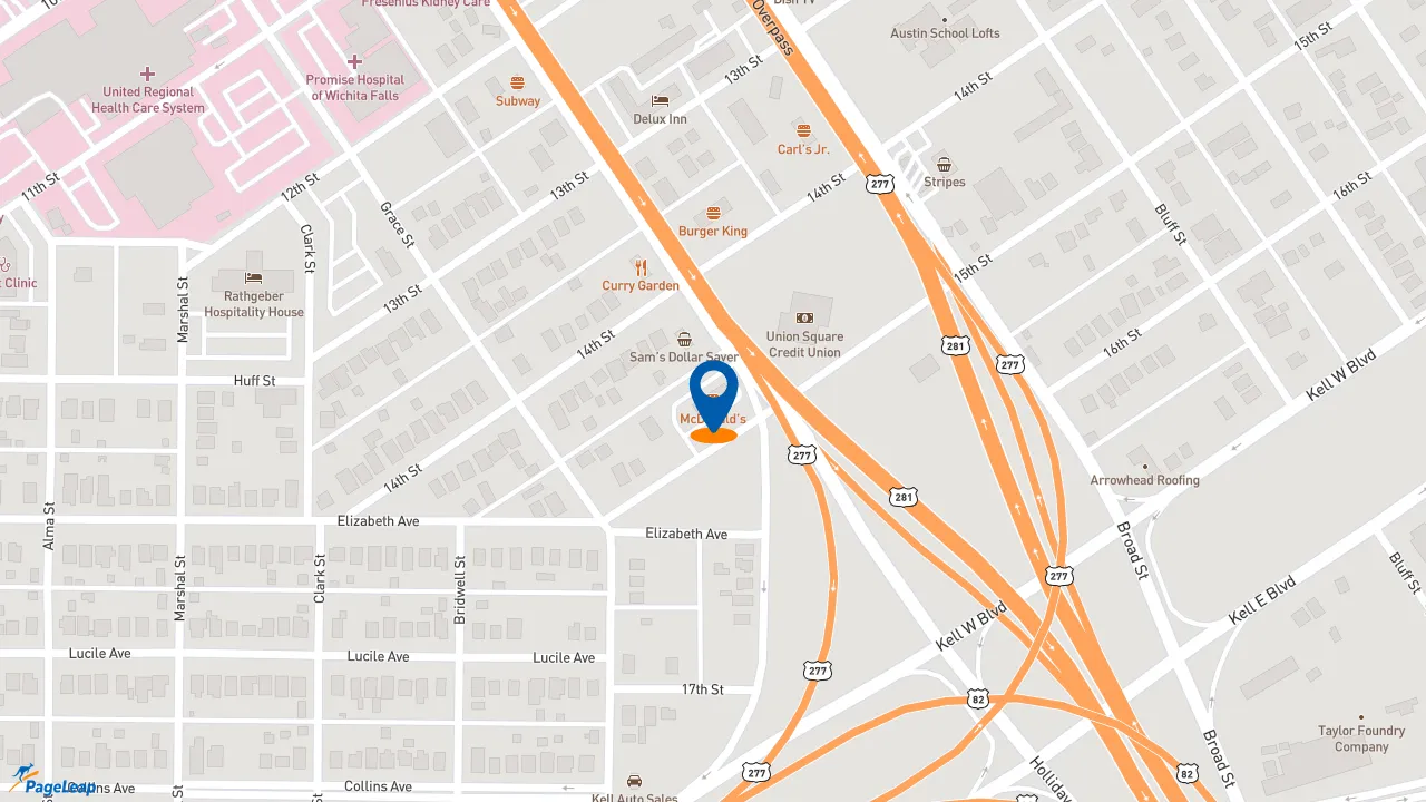 https://pageleap.com map showing location of McDonald&#039;s in Wichita Falls.