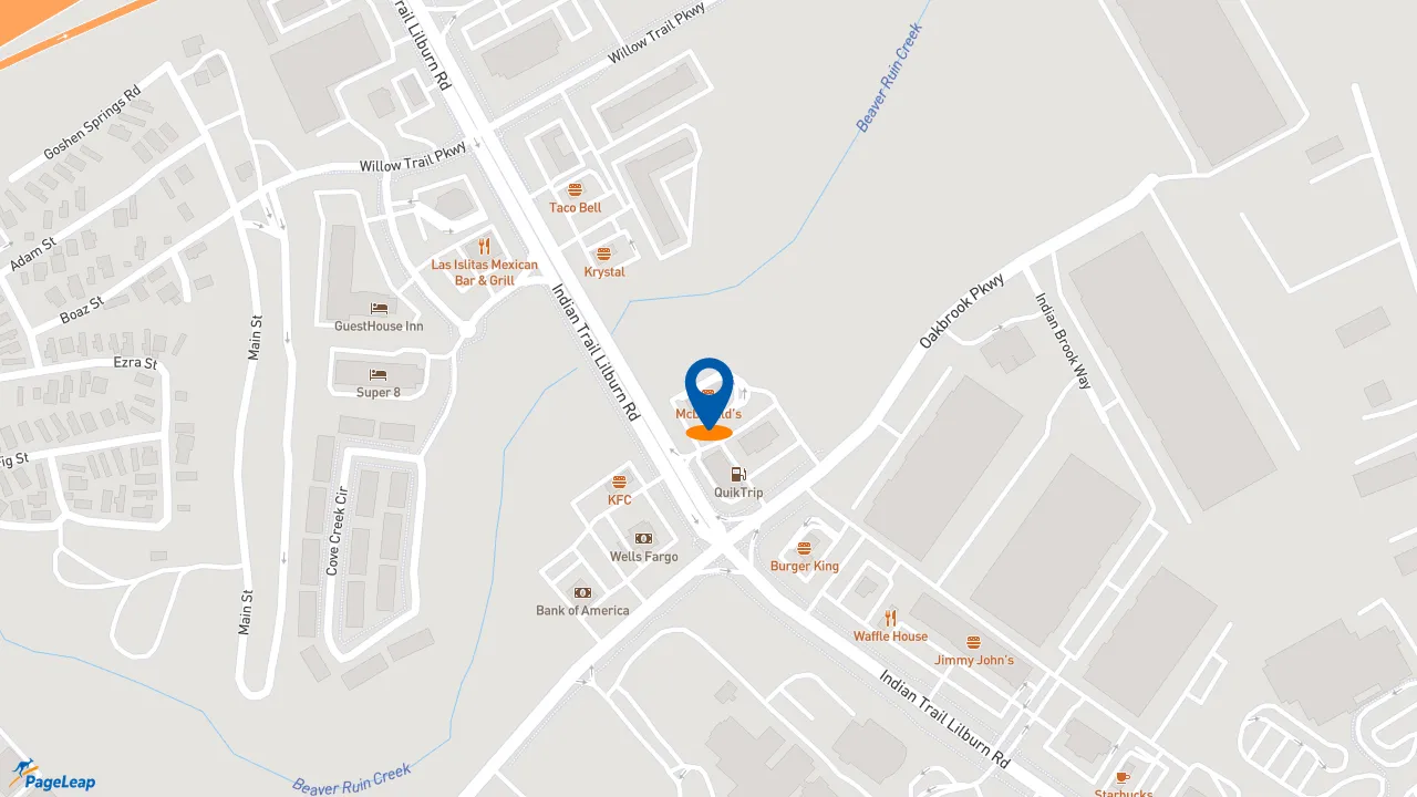 https://pageleap.com map showing location of McDonald&#039;s in Norcross.