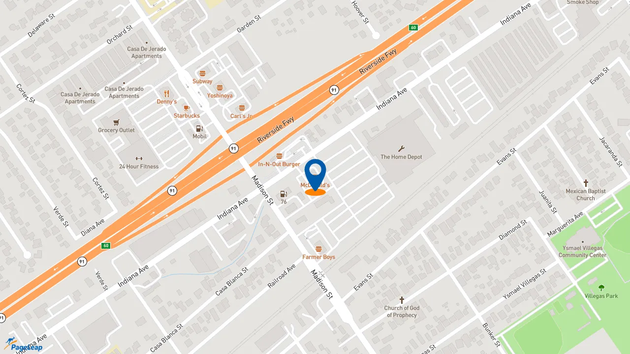 https://pageleap.com map showing location of McDonald&#039;s in Riverside.