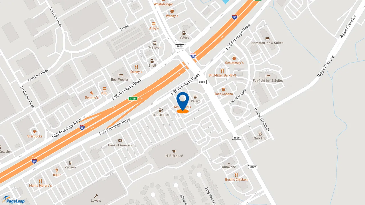 https://pageleap.com map showing location of McDonald&#039;s in Schertz.