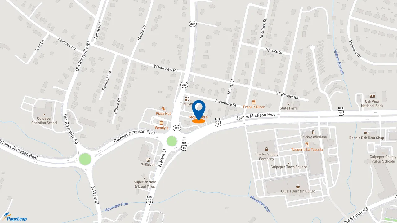 https://pageleap.com map showing location of McDonald&#039;s in Culpeper.