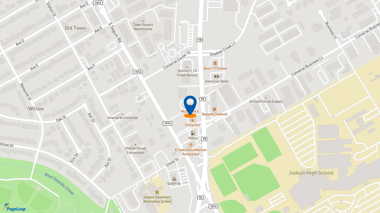 https://pageleap.com map showing location of McDonald&#039;s in Converse.