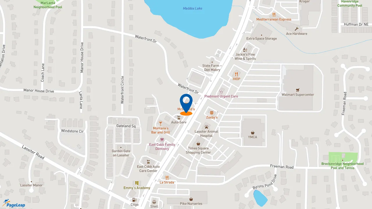 https://pageleap.com map showing location of McDonald&#039;s in Marietta.