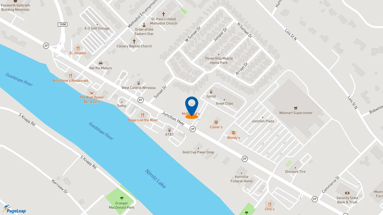 https://pageleap.com map showing location of McDonald&#039;s in Kerrville.