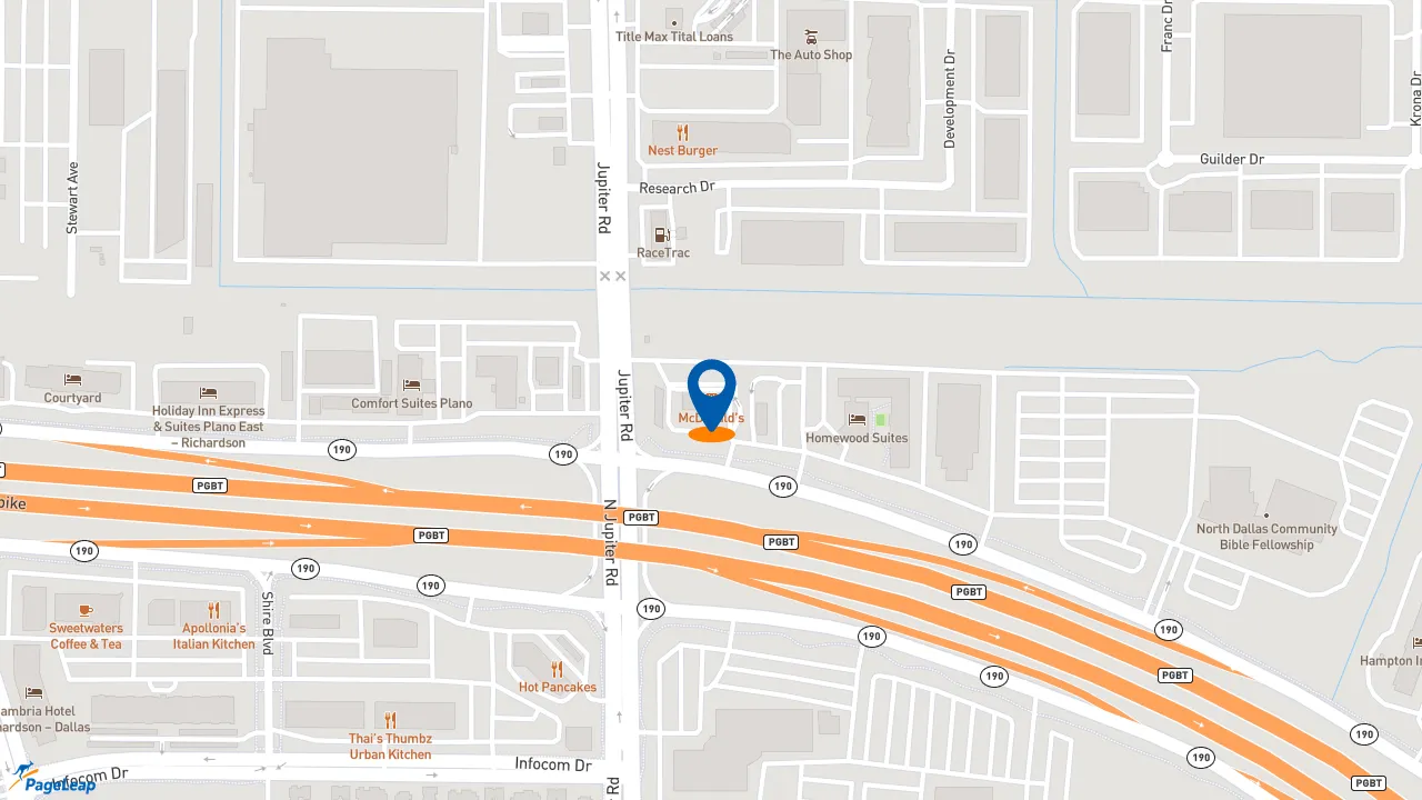 https://pageleap.com map showing location of McDonald&#039;s in Plano.