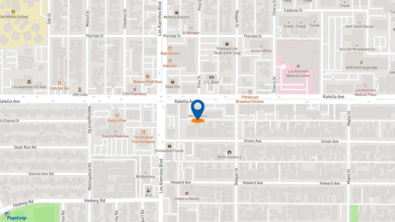 https://pageleap.com map showing location of McDonald&#039;s in Los Alamitos.