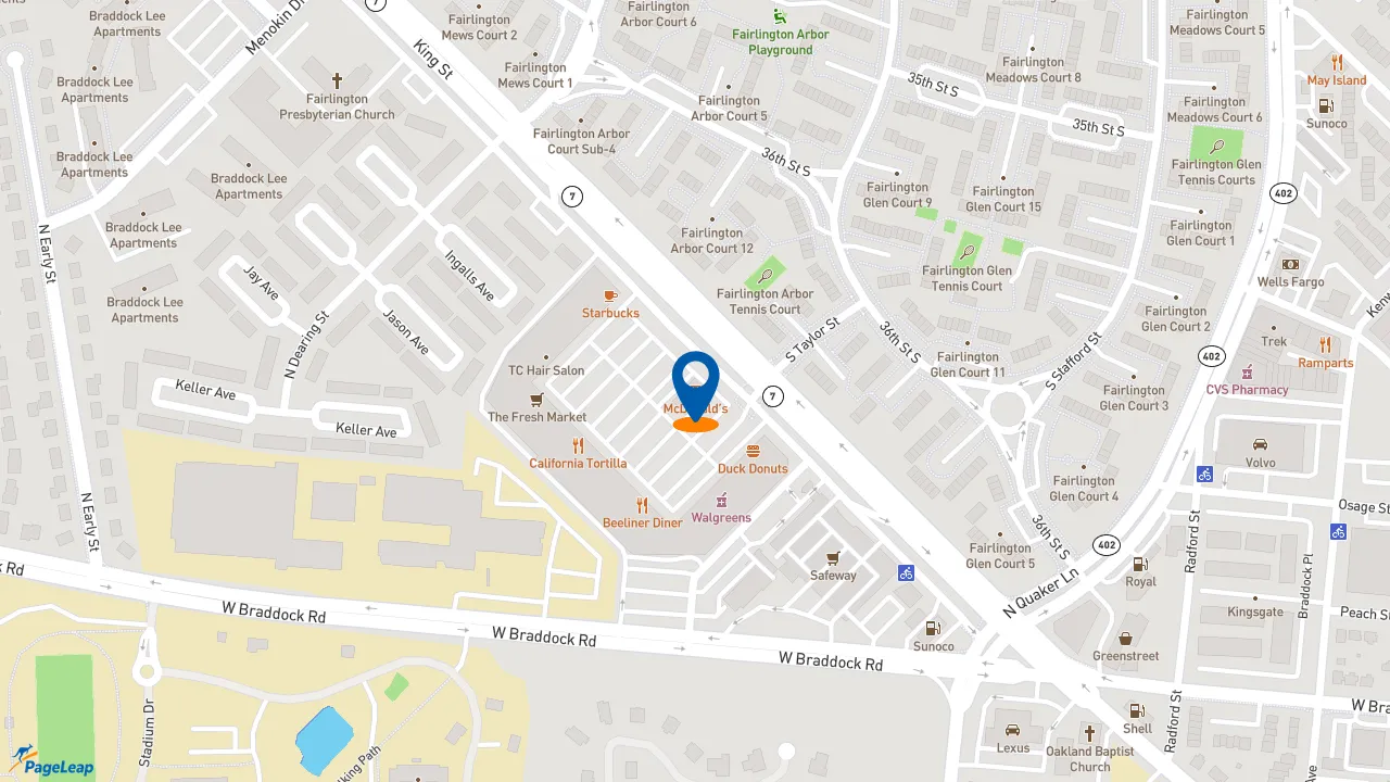 https://pageleap.com map showing location of McDonald&#039;s in Alexandria.
