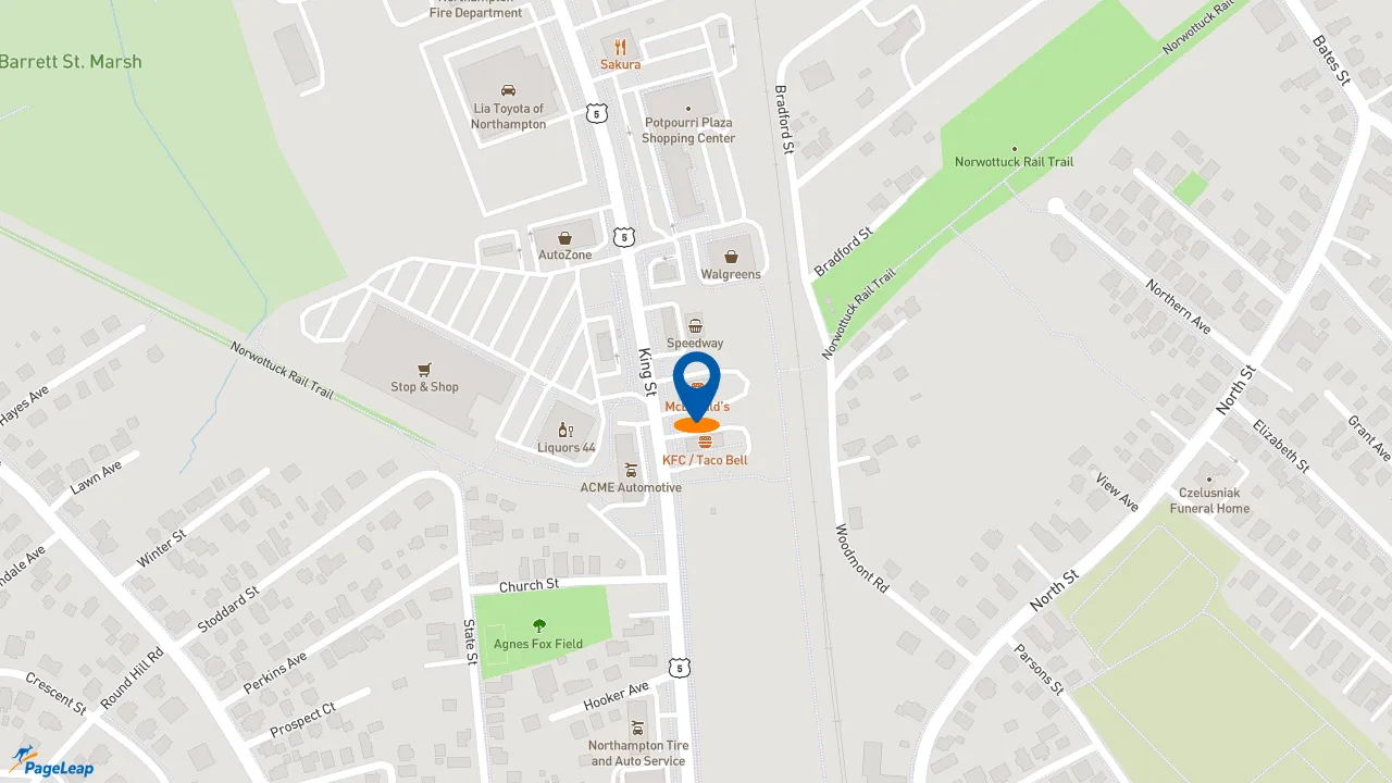 https://pageleap.com map showing location of McDonald&#039;s in Northampton.