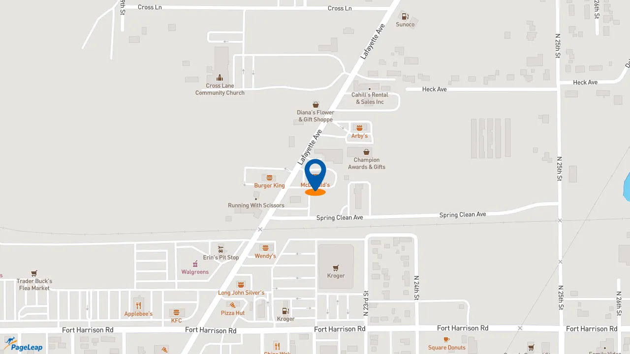 https://pageleap.com map showing location of McDonald&#039;s in Terre Haute.