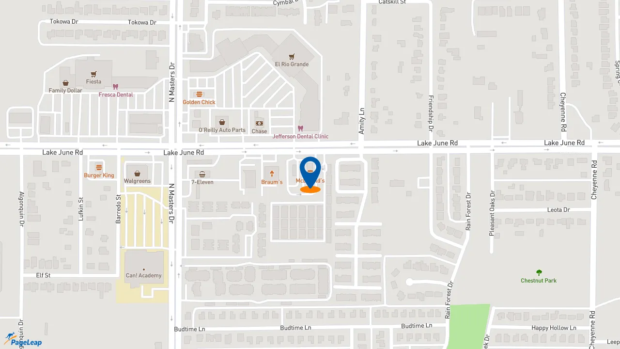 https://pageleap.com map showing location of McDonald&#039;s in Dallas.