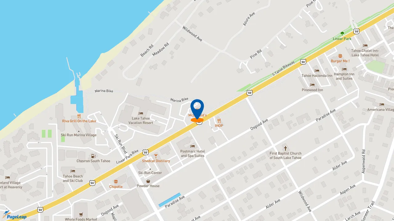 https://pageleap.com map showing location of McDonald&#039;s in South Lake Tahoe.