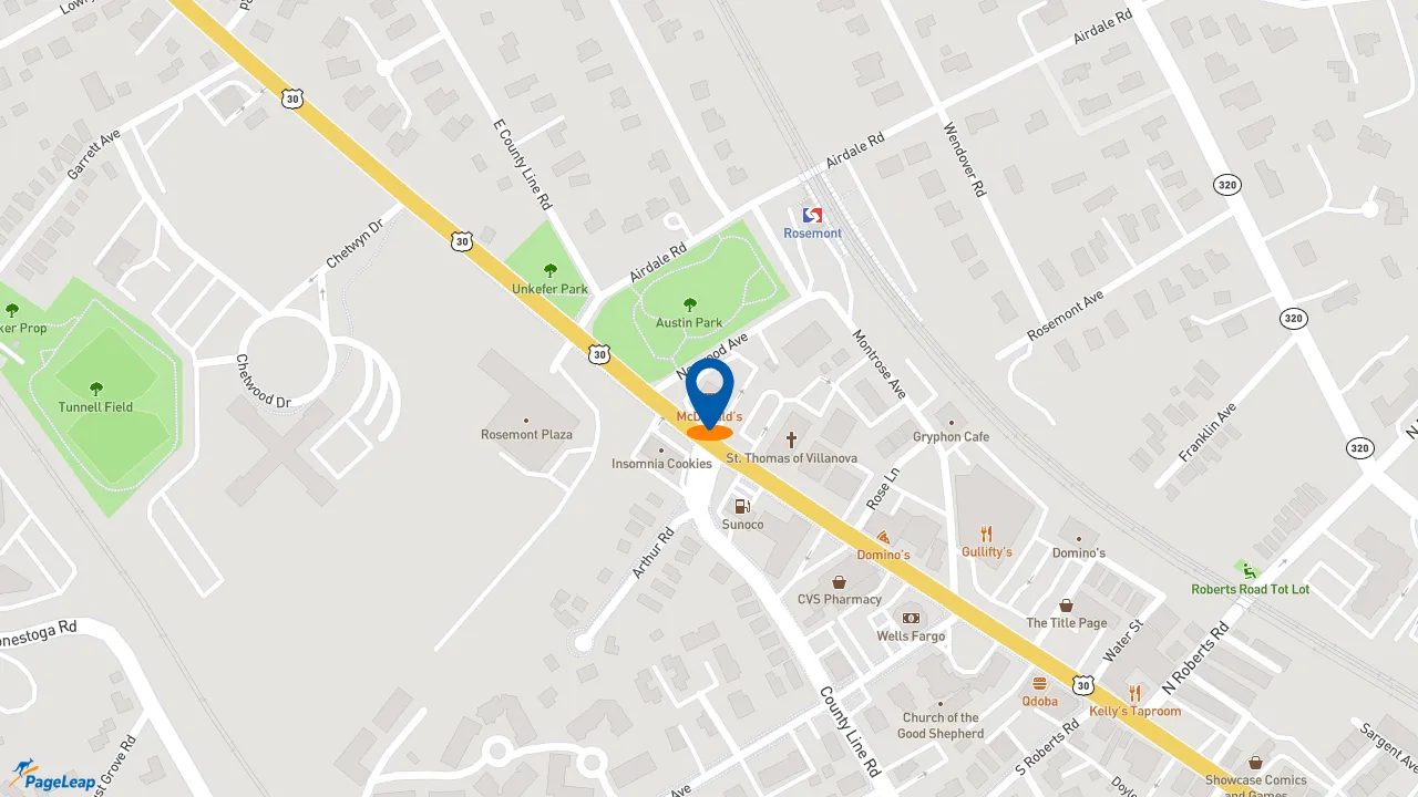 https://pageleap.com map showing location of McDonald&#039;s in Haverford Township.
