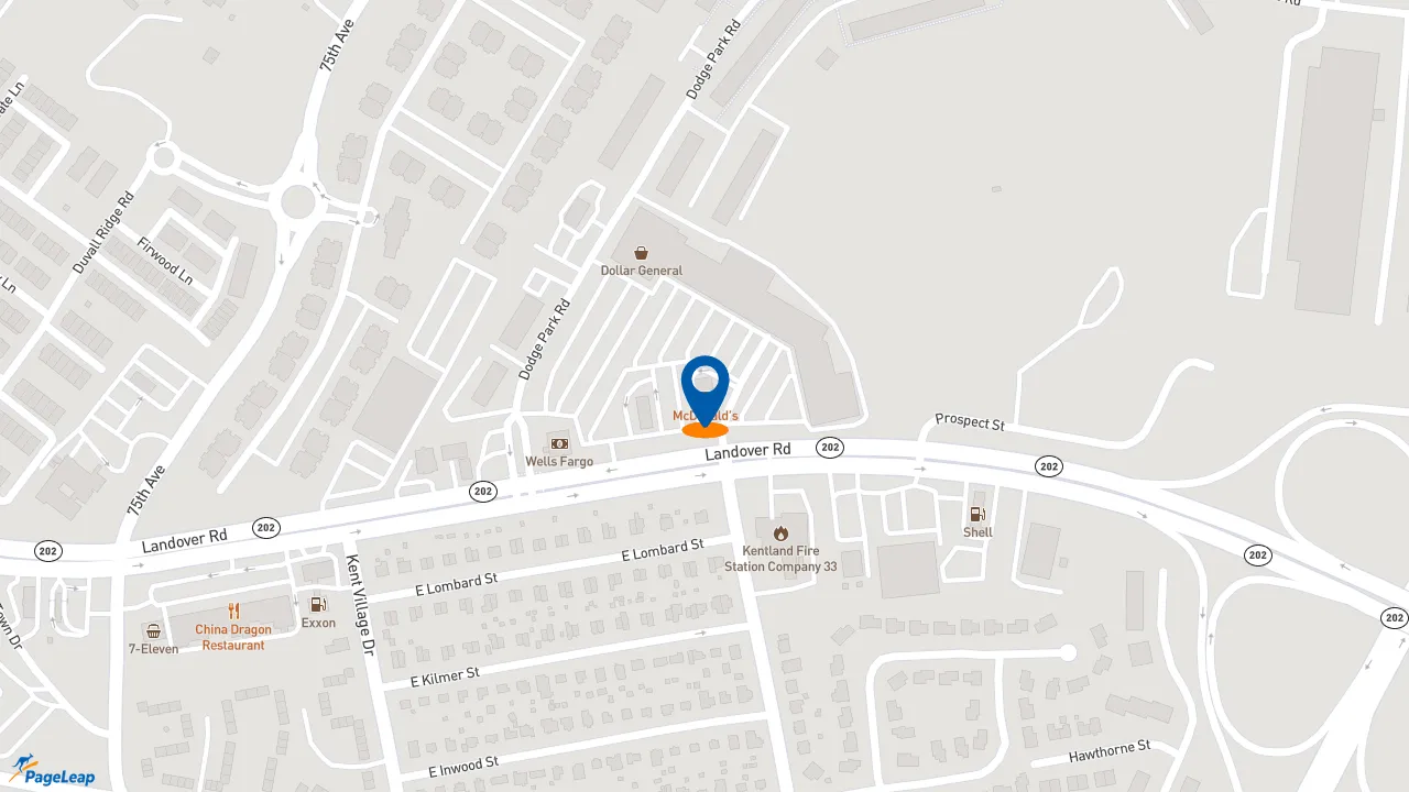 https://pageleap.com map showing location of McDonald&#039;s in Landover.