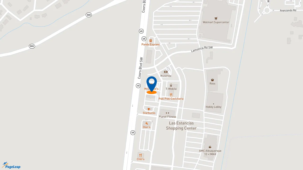 https://pageleap.com map showing location of McDonald&#039;s in Albuquerque.