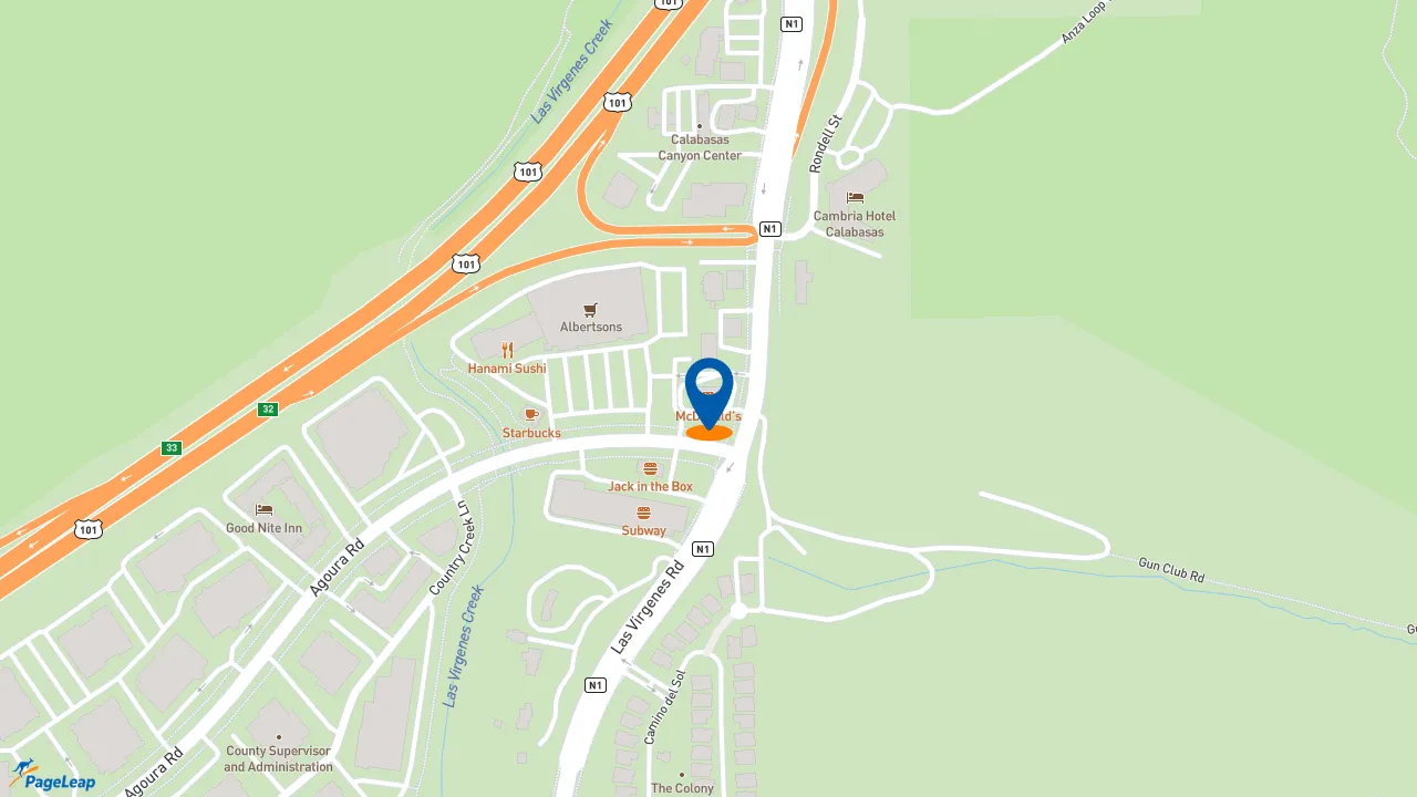 https://pageleap.com map showing location of McDonald&#039;s in Calabasas.