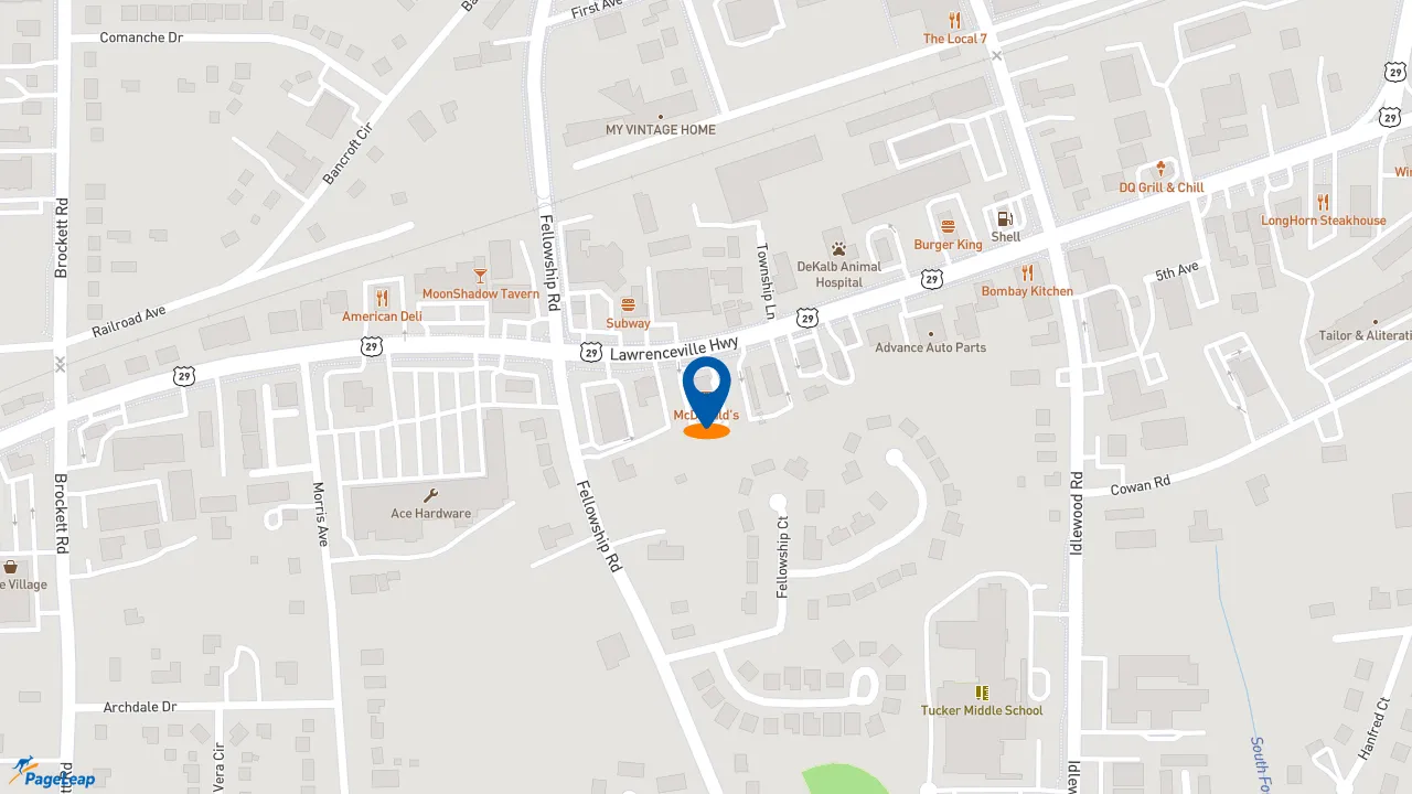 https://pageleap.com map showing location of McDonald&#039;s in Tucker.