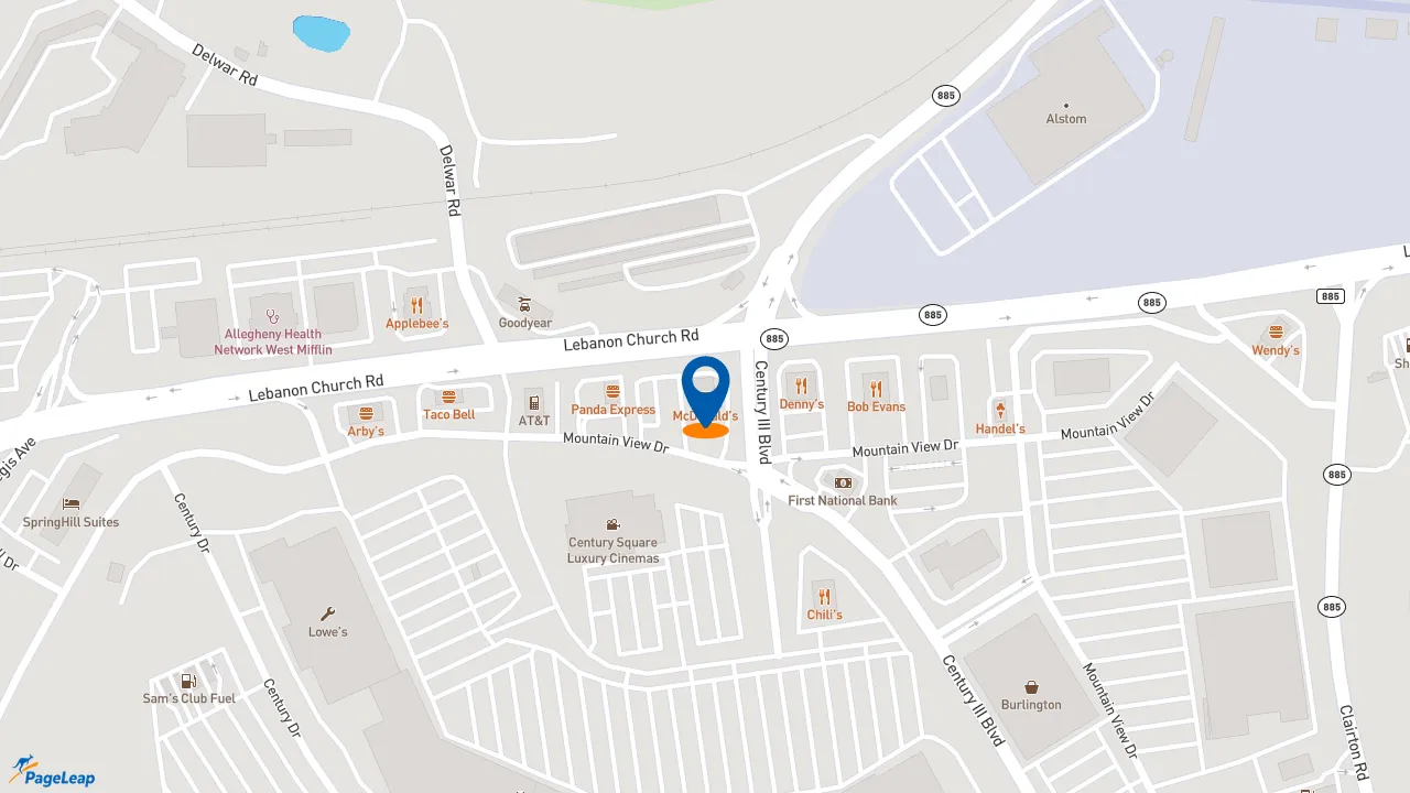 https://pageleap.com map showing location of McDonald&#039;s in West Mifflin.