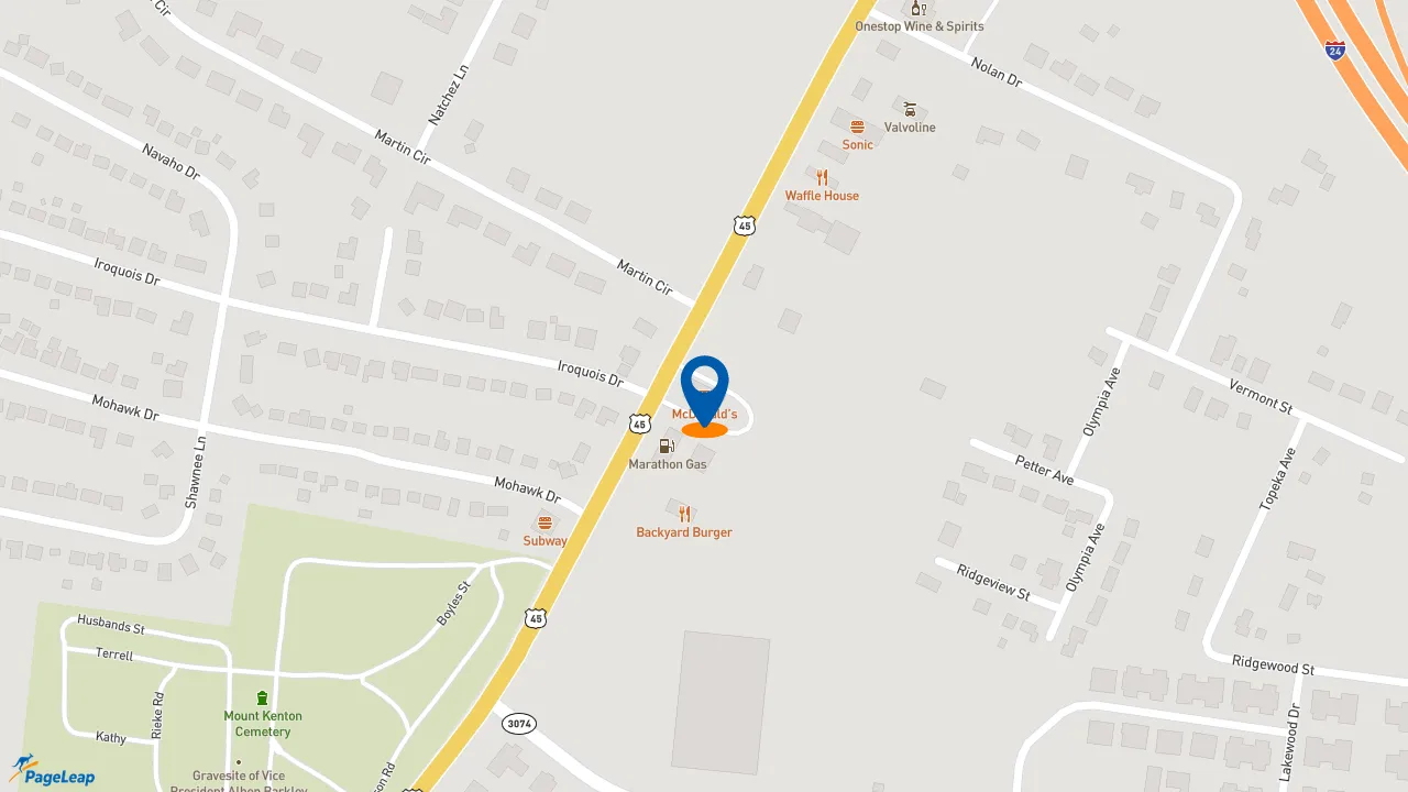 https://pageleap.com map showing location of McDonald&#039;s in Paducah.