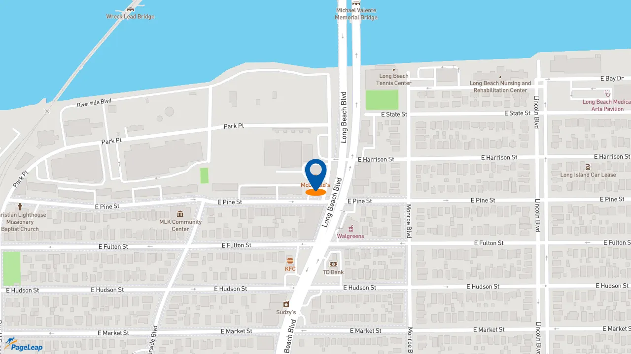 https://pageleap.com map showing location of McDonald&#039;s in City Of Long Beach.
