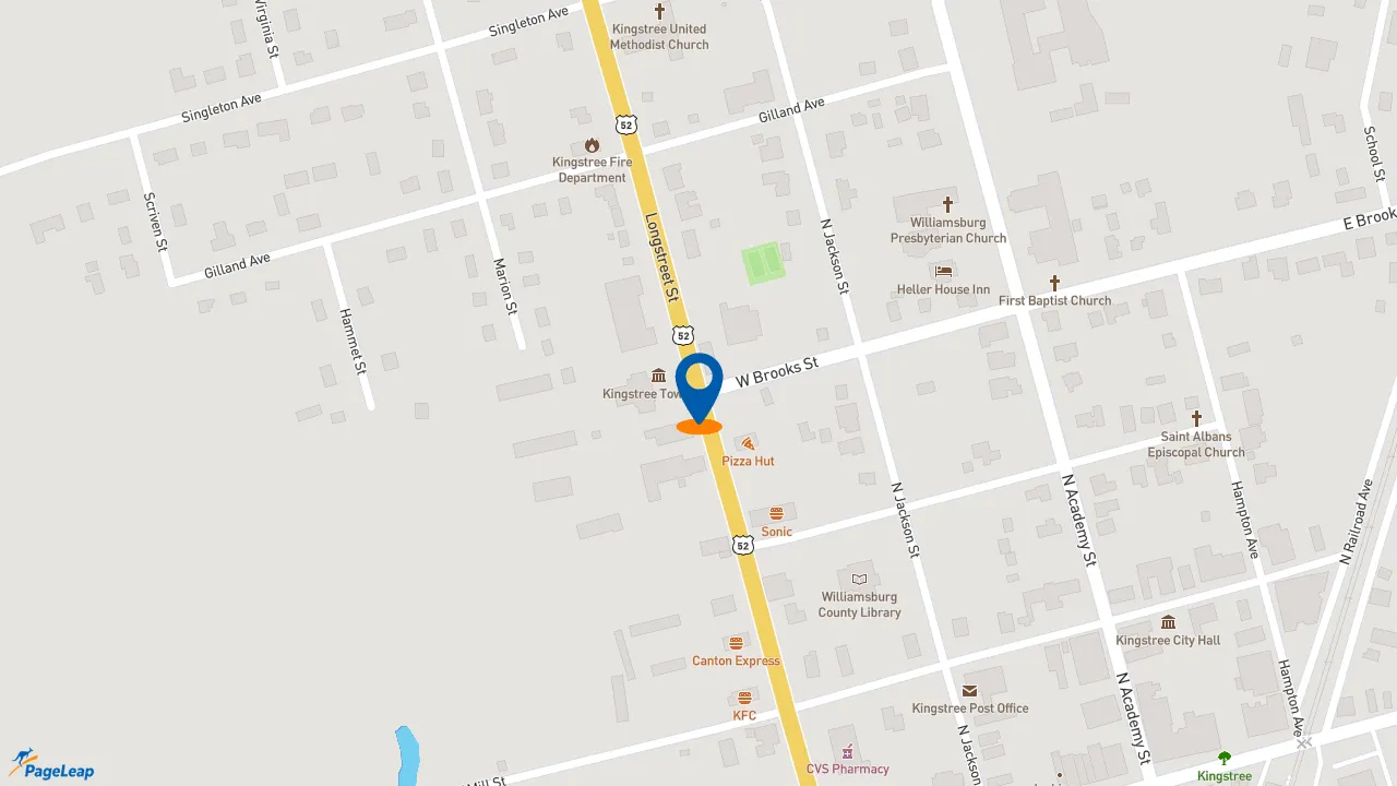 https://pageleap.com map showing location of McDonald&#039;s in Kingstree.