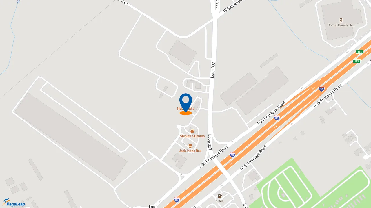 https://pageleap.com map showing location of McDonald&#039;s in New Braunfels.