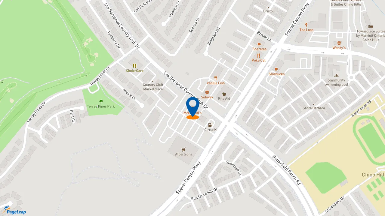 https://pageleap.com map showing location of McDonald&#039;s in Chino Hills.